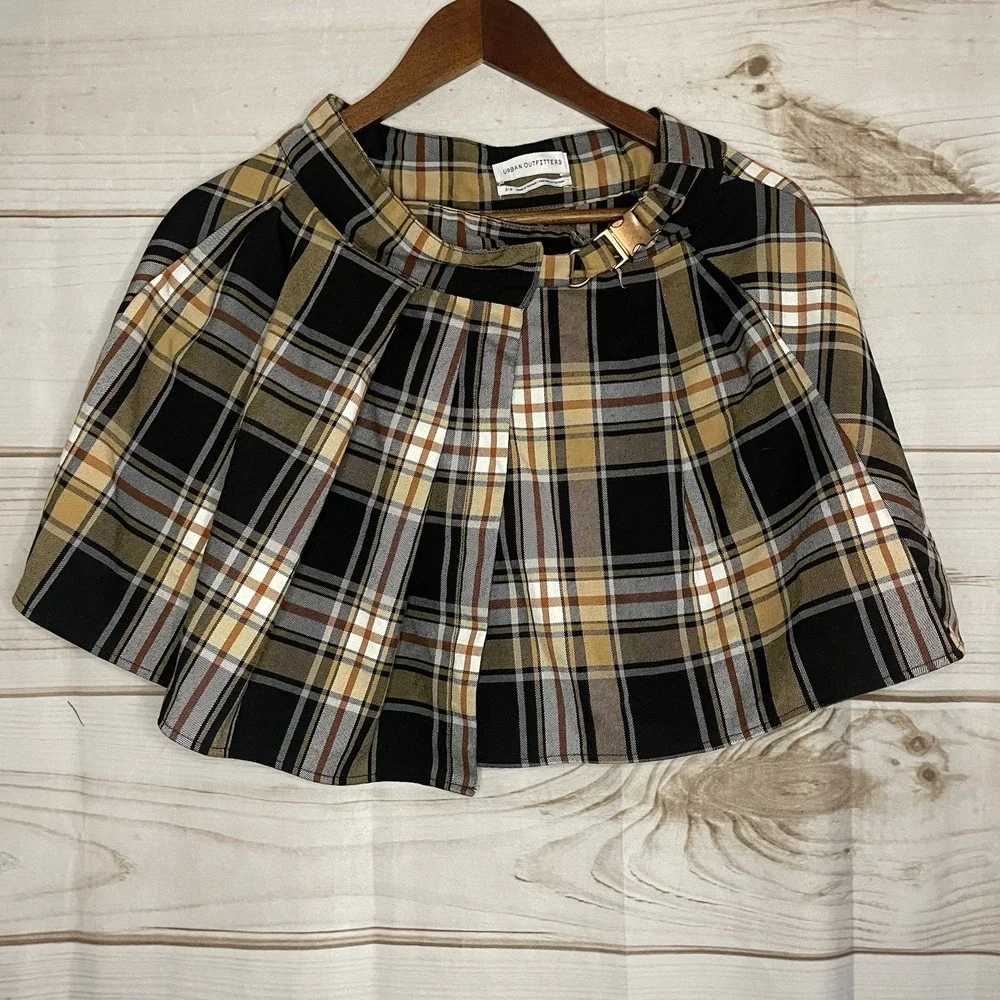 Urban Outfitters Y2K Mini Skirt Small Brown Plaid Schoolgirl Academia Pleated